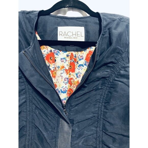 Rachel Rachel Roy Ruched Blue Jacket Floral Lining Size 2 Womens - Picture 4 of 7